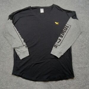 PINK Victoria Secret Top Womens Large Black Gray Iowa Hawks V Neck Shirt School